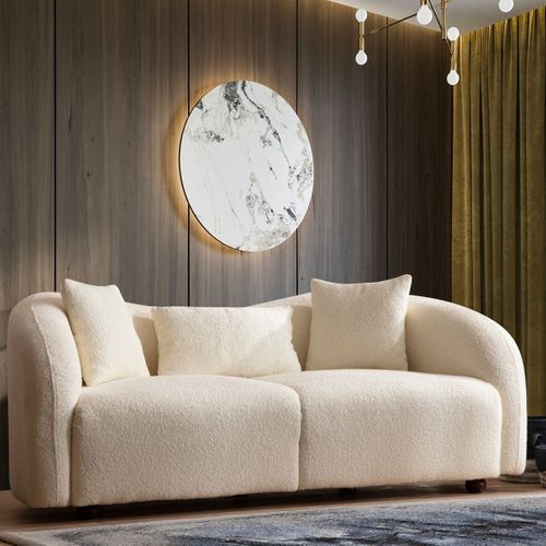 Canapé Arrondi 2 Places En Tissu Bouclé Beige - Bruno