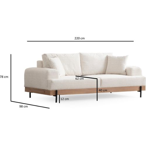 Canapé Droit 3 Places En Tissu Beige - Giada
