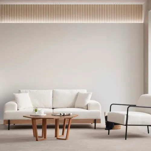 Canapé Droit 3 Places En Tissu Beige - Giada