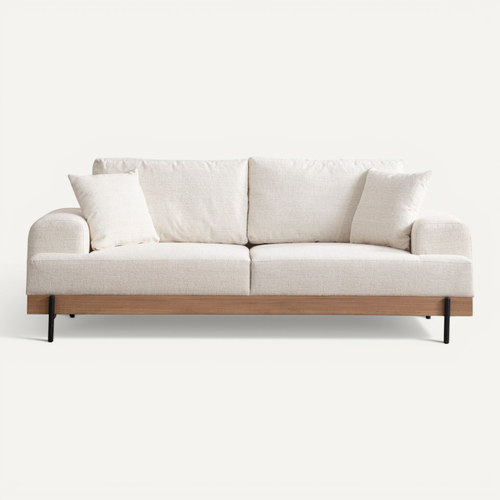 Canapé Droit 3 Places En Tissu Beige - Giada