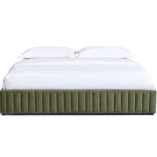 Lit Coffre Adulte 180x200 Cm En Tissu Chenille Vert Kaki - Balto