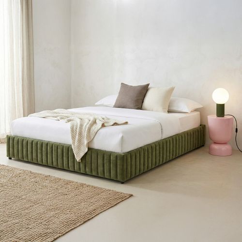 Lit Coffre Adulte 180x200 Cm En Tissu Chenille Vert Kaki - Balto