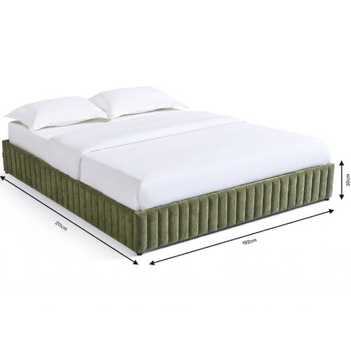 Lit Coffre Adulte 180x200 Cm En Tissu Chenille Vert Kaki - Balto