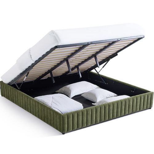 Lit Coffre Adulte 180x200 Cm En Tissu Chenille Vert Kaki - Balto