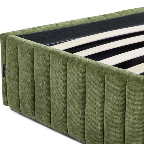 Lit Coffre Adulte 180x200 Cm En Tissu Chenille Vert Kaki - Balto