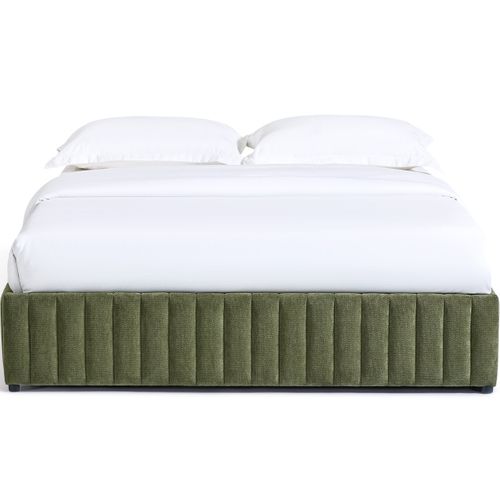 Lit Coffre Adulte 160x200 Cm En Tissu Chenille Vert Kaki - Balto