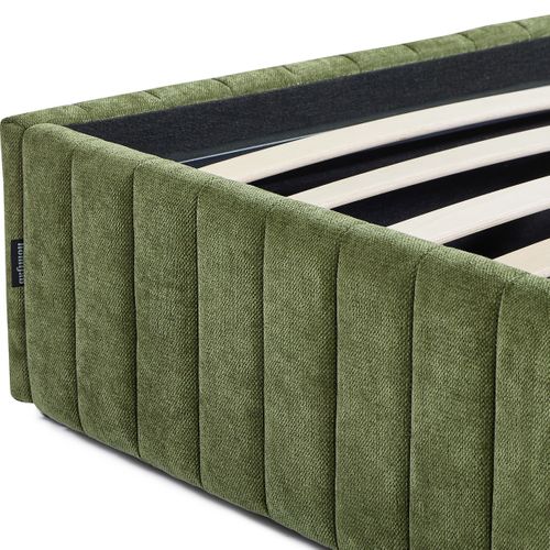 Lit Coffre Adulte 160x200 Cm En Tissu Chenille Vert Kaki - Balto