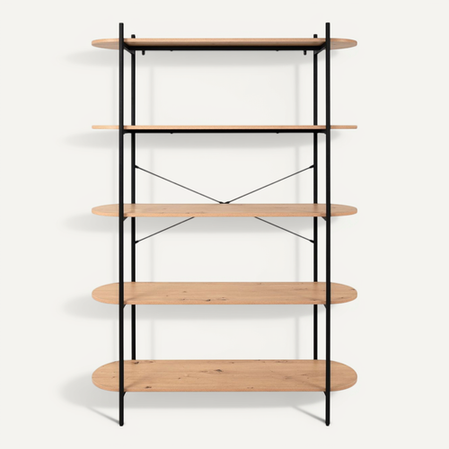 Etagère 5 Niveaux Noir Et Effet Chêne 120 Cm - Vara