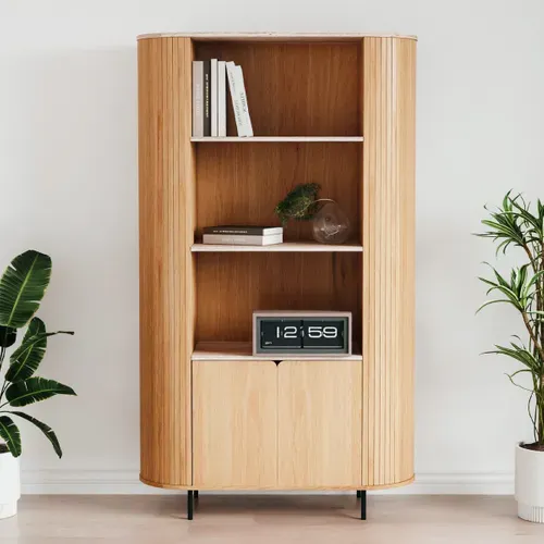 Buffet Haut 2 Portes 3 Niches Effet Chêne Et Travertin 100 Cm - Juna