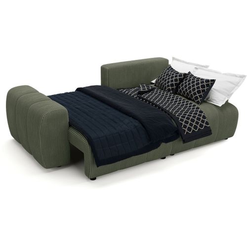 Canapé D'angle Réversible Convertible 4 Places En Velours Côtelé Vert Kaki - Alba