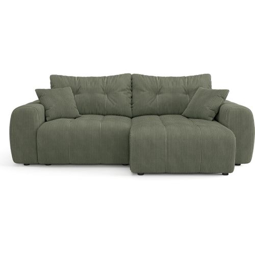 Canapé D'angle Réversible Convertible 4 Places En Velours Côtelé Vert Kaki - Alba