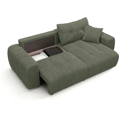Canapé D'angle Réversible Convertible 4 Places En Velours Côtelé Vert Kaki - Alba