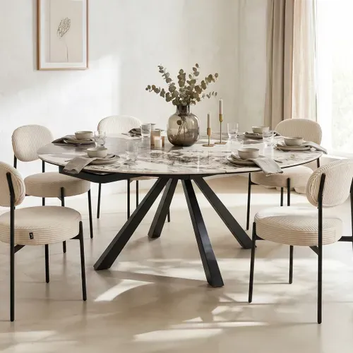 Table À Manger Extensible Automatique 6/8 Couverts En Céramique Effet Marbre Gris - Mugla