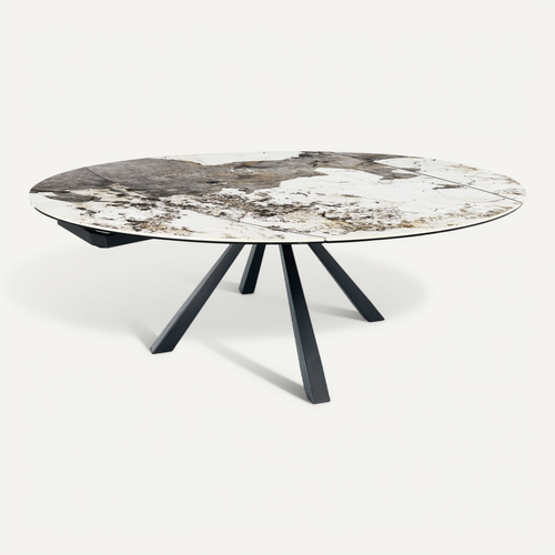 Table À Manger Extensible Automatique 6/8 Couverts En Céramique Effet Marbre Gris - Mugla