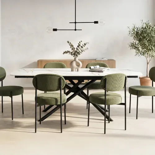 Table À Manger Extensible 6/8 Couverts En Céramique Effet Marbre Blanc 140/200x90 Cm - Hydra
