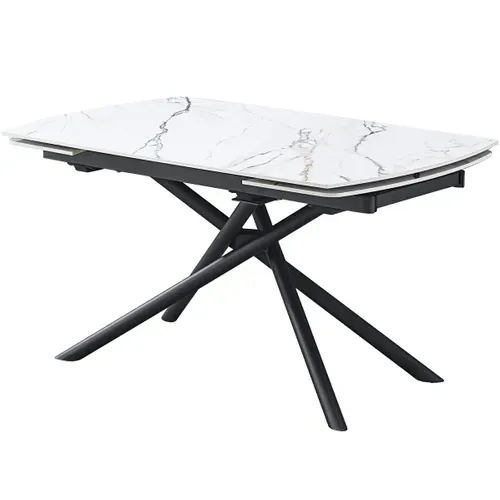 Table À Manger Extensible 6/8 Couverts En Céramique Effet Marbre Blanc 140/200x90 Cm - Hydra