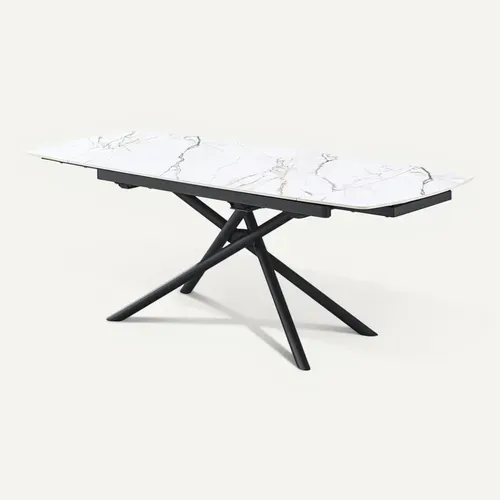 Table À Manger Extensible 6/8 Couverts En Céramique Effet Marbre Blanc 140/200x90 Cm - Hydra