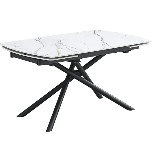 Table À Manger Extensible 6/8 Couverts En Céramique Effet Marbre Blanc 140/200x90 Cm - Hydra