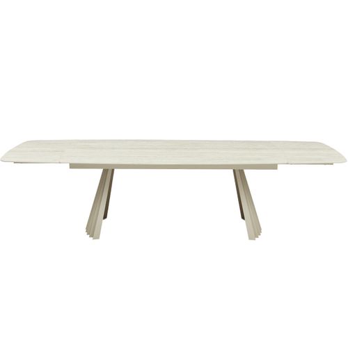 Table À Manger Extensible 8/12 Couverts En Céramique Effet Travertin 200/300x100 Cm - Bruma