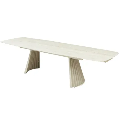 Table À Manger Extensible 8/12 Couverts En Céramique Effet Travertin 200/300x100 Cm - Bruma