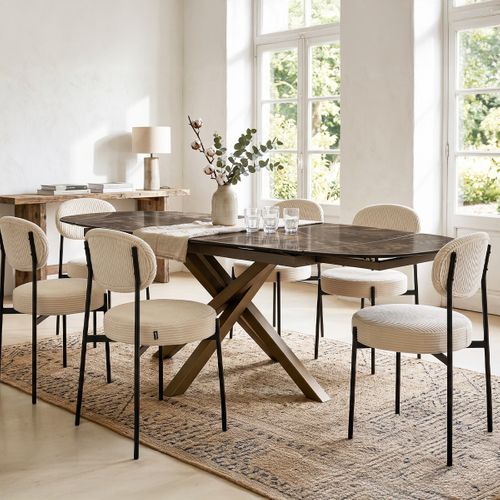 Table À Manger Ovale Extensible 8/10 Couverts En Céramique Effet Marbre Brun 180/260x98 Cm - Murcia