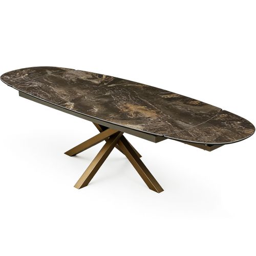 Table À Manger Ovale Extensible 8/10 Couverts En Céramique Effet Marbre Brun 180/260x98 Cm - Murcia