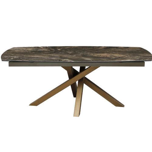 Table À Manger Ovale Extensible 8/10 Couverts En Céramique Effet Marbre Brun 180/260x98 Cm - Murcia