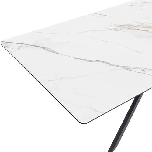 Table à Manger Extensible 6/8 Couverts En Céramique Effet Marbre Blanc 160/200x89,5 Cm - Sivas