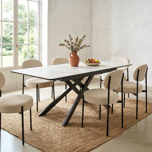 Table à Manger Extensible 6/8 Couverts En Céramique Effet Marbre Blanc 160/200x89,5 Cm - Sivas