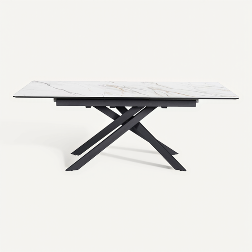 Table à Manger Extensible 6/8 Couverts En Céramique Effet Marbre Blanc 160/200x89,5 Cm - Sivas