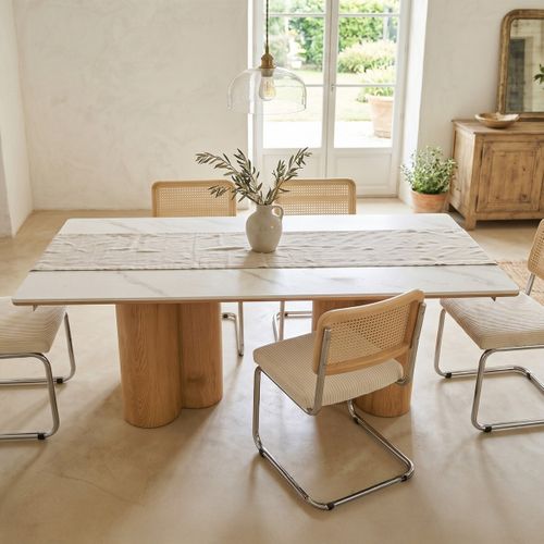 Table À Manger 8 Couverts En Céramique Effet Marbre Blanc 180x90 Cm - Kaolin