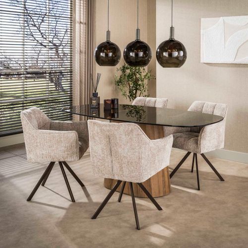Chaise Pivotante En Tissu Beige Avec Accoudoirs Tof (lot De 2)