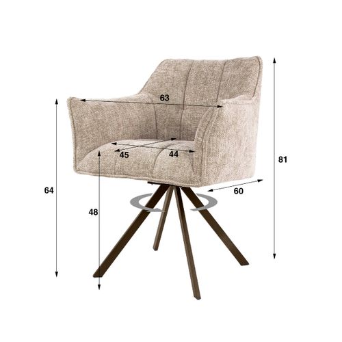 Chaise Pivotante En Tissu Beige Avec Accoudoirs Tof (lot De 2)