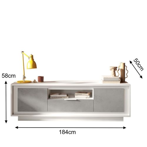 Banc TV Moderne 180cm Blanc Et Gris Béton Yori