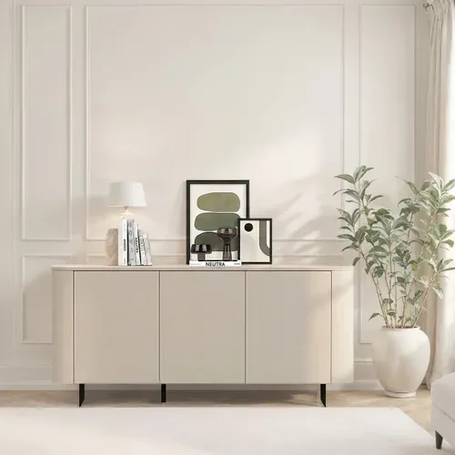 Buffet Bas Arrondi 3 Portes Beige Cachemire 180cm Isabela