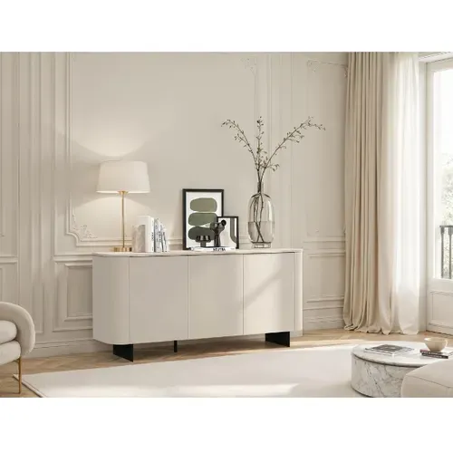 Buffet Bas Arrondi 3 Portes Beige Cachemire 180cm Isabela