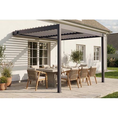 Pergola Bioclimatique Adossée 3x2,5m Piana Aluminium Gris Anthracite - Lames Orientables