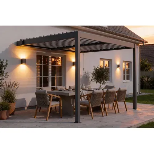 Pergola Bioclimatique Adossée 3x2,5m Piana Aluminium Gris Anthracite - Lames Orientables