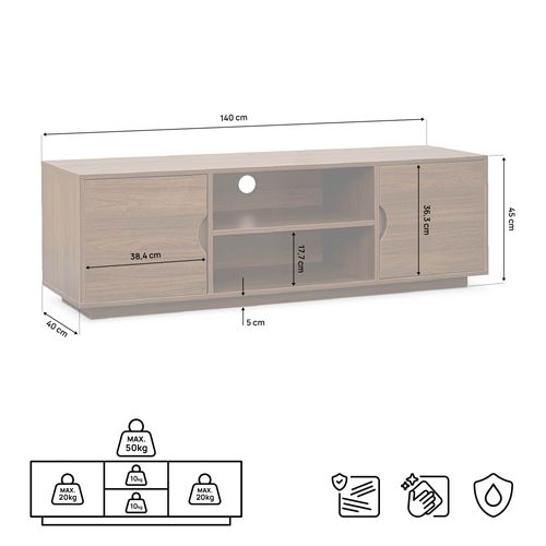 Meuble TV Scandinave 140cm 2 Portes Finition Noyer Sven