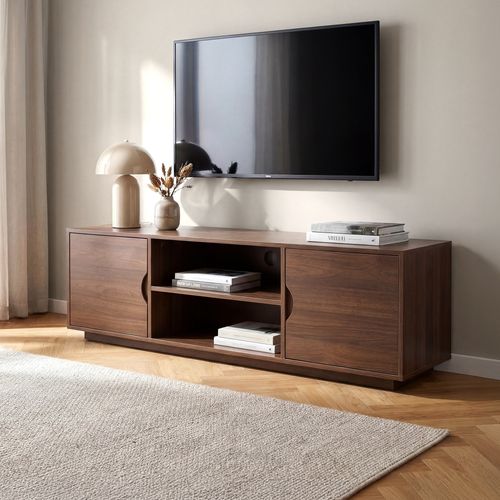Meuble TV Scandinave 140cm 2 Portes Finition Noyer Sven
