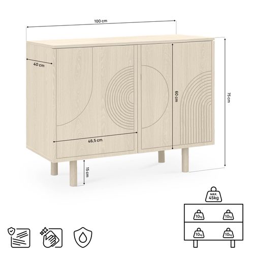 Buffet Scandinave 100cm 2 Portes Finition Chêne Saskia
