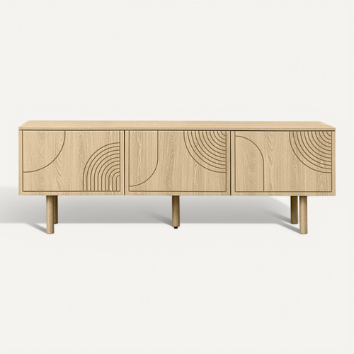 Meuble TV Scandinave 160cm 3 Portes Finition Chêne Saskia