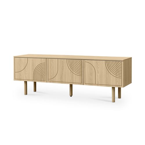 Meuble TV Scandinave 160cm 3 Portes Finition Chêne Saskia