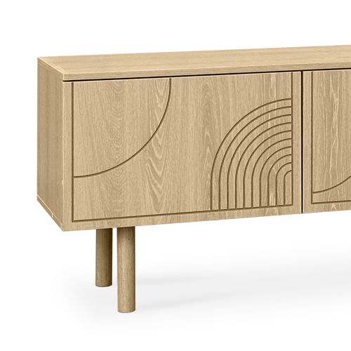 Meuble TV Scandinave 160cm 3 Portes Finition Chêne Saskia