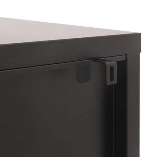 Meuble TV Industriel Métal 130cm 3 Portes, Noir Et Verre Trempé Ezra