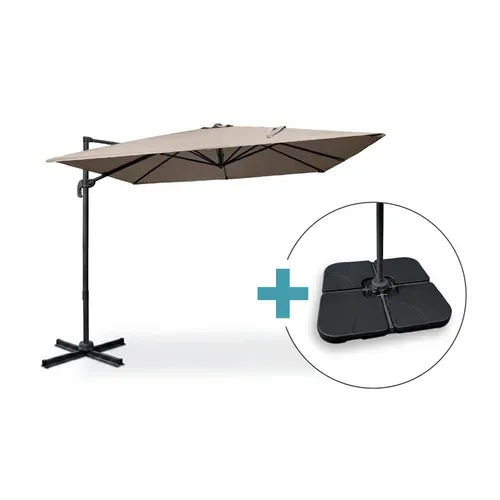 Parasol Déporté 3x3m Taupe En Aluminium Navagio - Rotatif 360° Inclinable + Dalles De Lestage