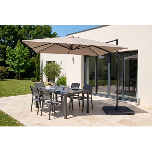 Parasol Déporté 3x3m Taupe En Aluminium Navagio - Rotatif 360° Inclinable + Dalles De Lestage