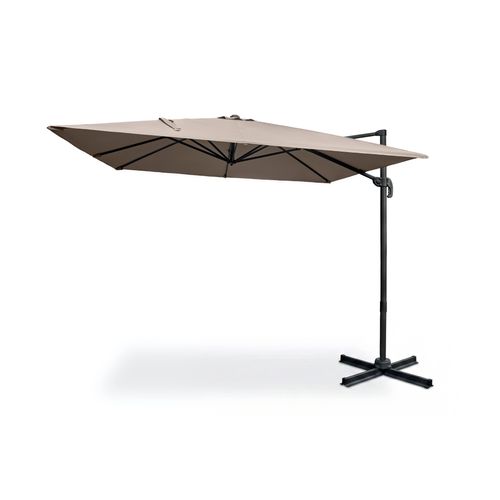 Parasol Déporté 3x3m Taupe En Aluminium Navagio - Rotatif 360° Inclinable + Dalles De Lestage