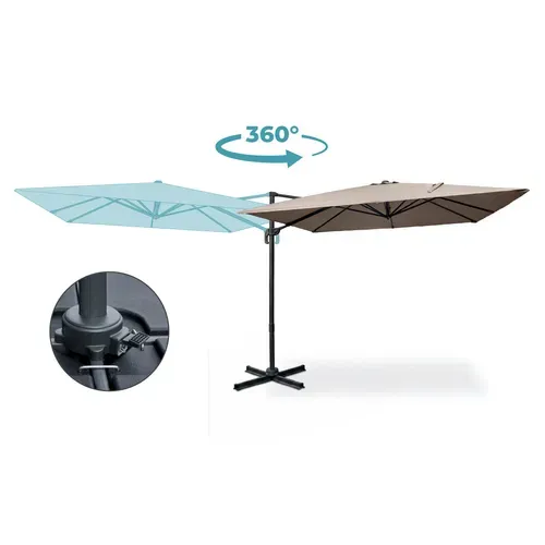 Parasol Déporté 3x3m Taupe En Aluminium Navagio - Rotatif 360° Inclinable + Dalles De Lestage