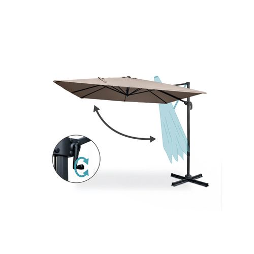 Parasol Déporté 3x3m Taupe En Aluminium Navagio - Rotatif 360° Inclinable + Dalles De Lestage